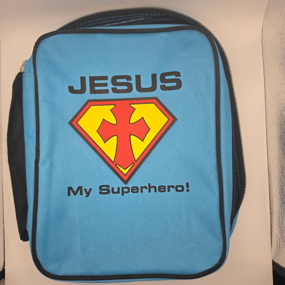 Swanson Blue Jesus My Superhero Bible Cover Case with Handle and Cross Graphic